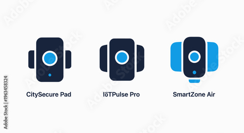 Internet of things (iot) device icons: smart city security, pulse monitoring, and air quality sensors