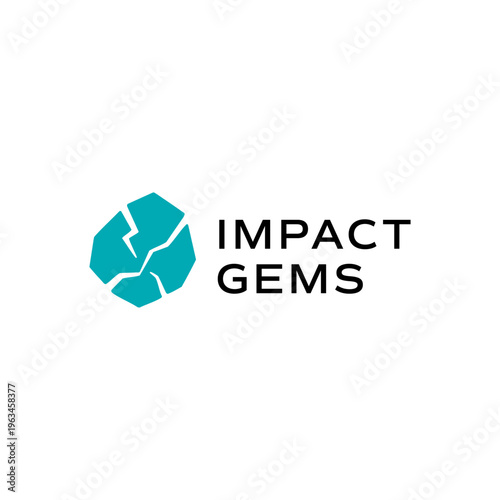 Impact gems logo featuring a turquoise broken rock symbol, suitable for jewelry brands, geology organizations, or sustainability initiatives.