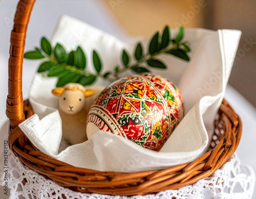 Jajko i baranek wielkanocny w koszyku