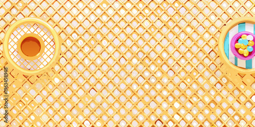 Abstract background with waffle pattern and circular decorative elements