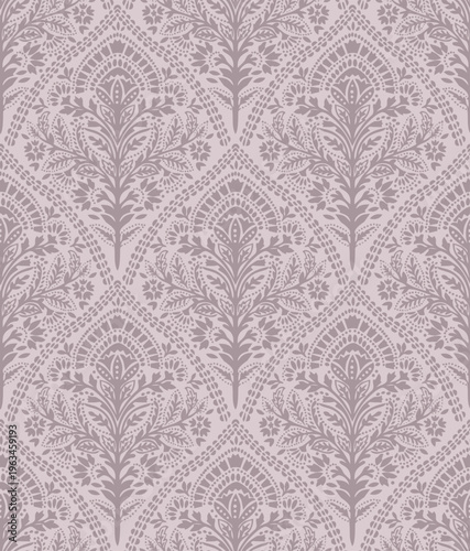 Tableau sur toile Block print scallop ,Seamless ogee damask medallion block floral flower repeat v