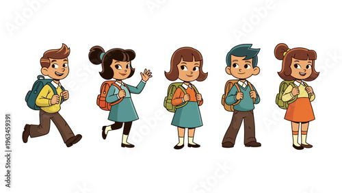 School Children's Expedition: A group of enthusiastic students embark on an exciting school adventure, their backpacks ready for a day filled with learning and exploration.