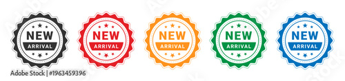 Set of new arrival tag icon set vector.