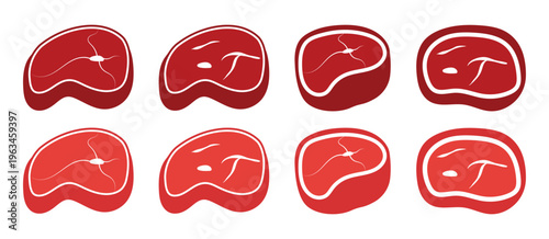Beef Steak Cuts Illustration Set – Flat Red Meat Icons Collection