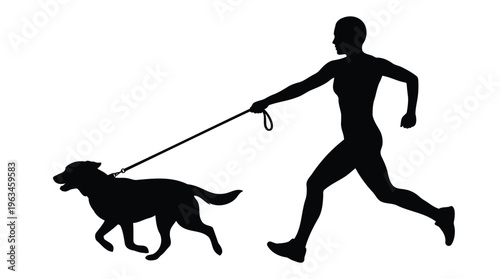 Dynamic Silhouette of a Person Jogging with their Dog on a Leash, Embodying an Active and Healthy Outdoor Lifestyle
