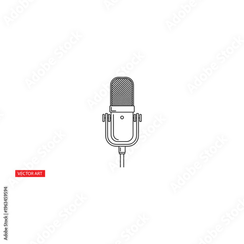 Classic studio condenser microphone line art vector illustration