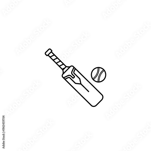 Cricket sport equipment line art vector illustration of bat and ball