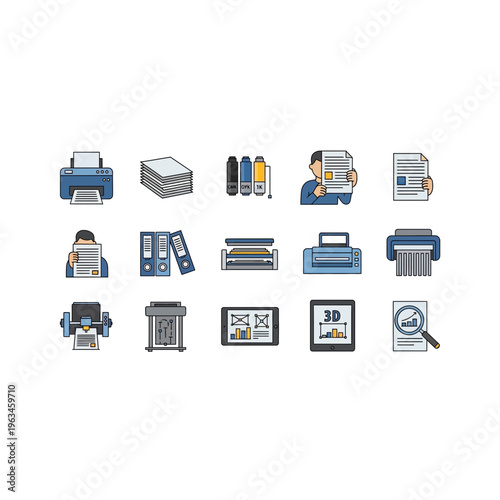 Office printing and document management icons