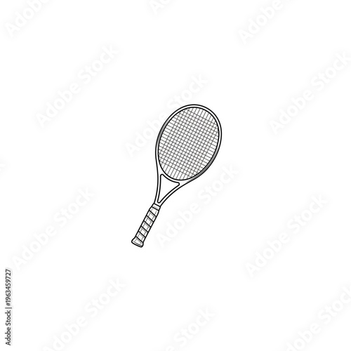 Tennis racket line art icon for sports equipment and athletics graphic design