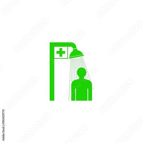 Emergency safety shower sign icon for industrial and medical facilities