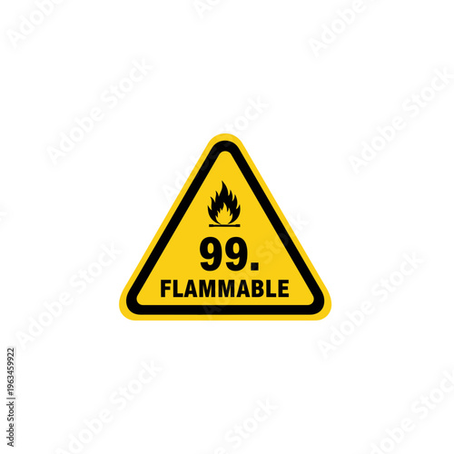 Flammable warning sign hazard symbol yellow triangle label with a yellow triangu