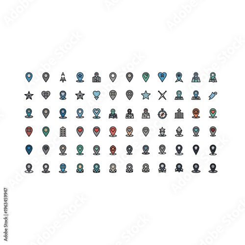 Set of assorted pixel art map icons and location markers