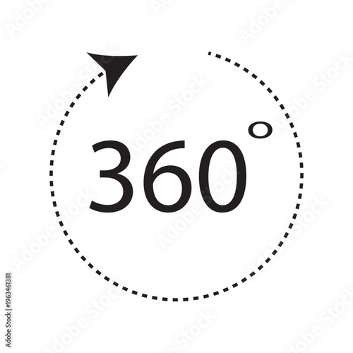 360 degrees vector icon set. Round signs with arrows rotation to 360 degrees. 360 degree complete angle or a full angle. 360 degrees logo, label, badge, symbol, banner, circle, black, line, isolated.