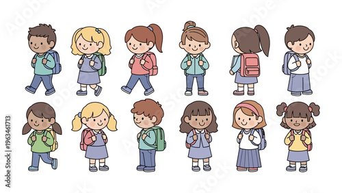 Ready to Learn: Adorable students embark on a school day adventure, their backpacks brimming with dreams and knowledge, ready to explore the world of learning.