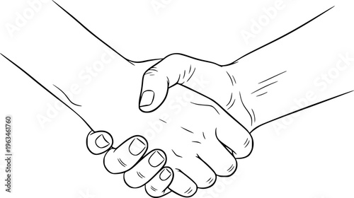 Close up black and white line of hands shaking in agreement a white background handshake