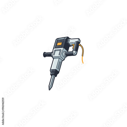 Jackhammer construction tool icon with drill bit and power cord
