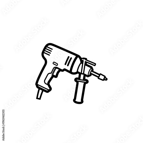 Outline icon of a power drill with auxiliary handle for construction