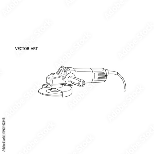 Angle grinder power tool line art illustration for construction and diy