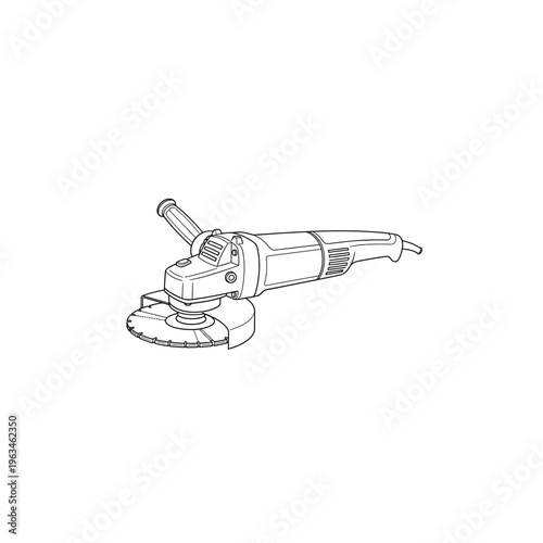 Angle grinder with saw blade line art illustration for construction work