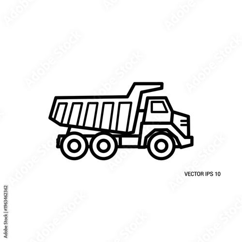 Dump truck line art icon for construction, mining, and heavy transport