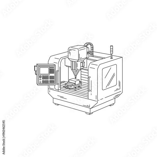 Compact enclosed cnc milling machine line art vector outline icon