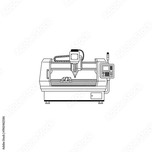 Industrial cnc router machine line art outline vector illustration icon