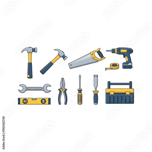 Hand tools collection vector icons