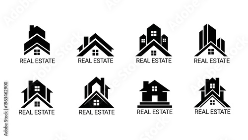 Set of modern real estate logos with house icons