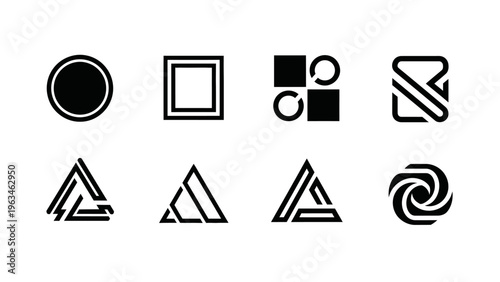 black geometric shapes icons set
