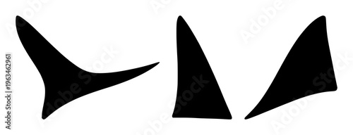 Shark fin set with single silhouette figure in black line art featuring marine predator, oceanic theme, underwater wildlife with minimalist and vector graphics