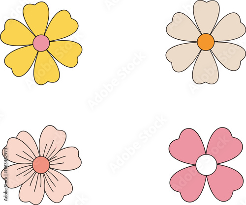 Simple Floral Collection with Yellow, Pink, and Peach Flowers, Perfect for Spring, Garden, and Nature Designs