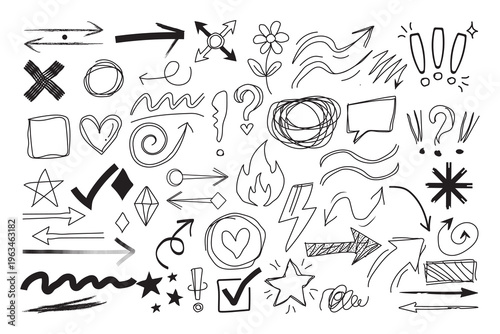 A collection of various hand drawn doodles and symbols