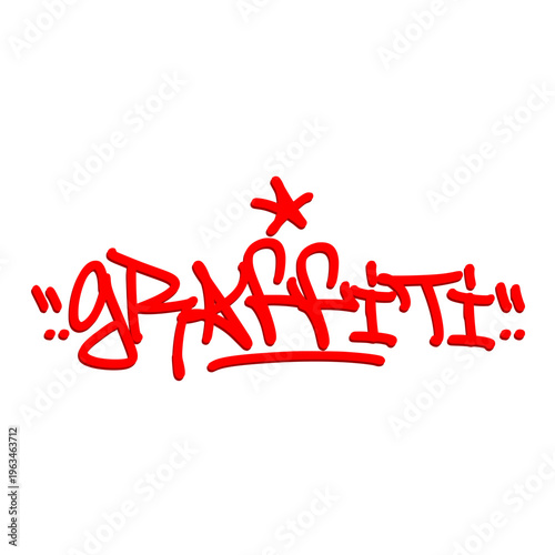 Bold Graffiti Tag Word "GRAFFITI" in Realistic Red Spray Paint with Aerosol Drips for Vibrant Streetwear Graphics and Urban Branding