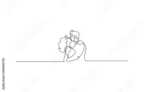 Continuous one line drawing of a romantic couple in a tender hug