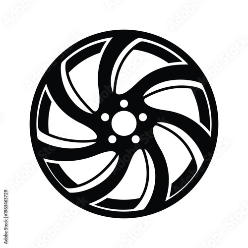 Black and White Turbine Style Car Alloy Wheel Rim Vector Icon