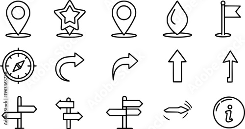 Collection of Navigation and Directional for Maps and Travel Applications pointer