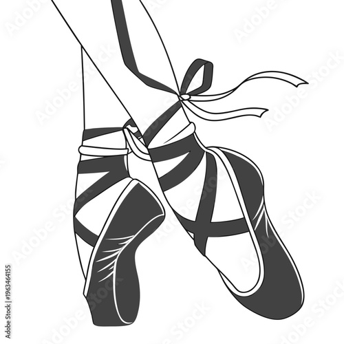 Ballet, dance, ballerina, feet, shoes, black, vector, illustration, toe shoes, ribbons
