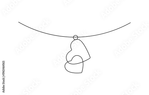 Continuous one line drawing of a necklace with heart pendant
