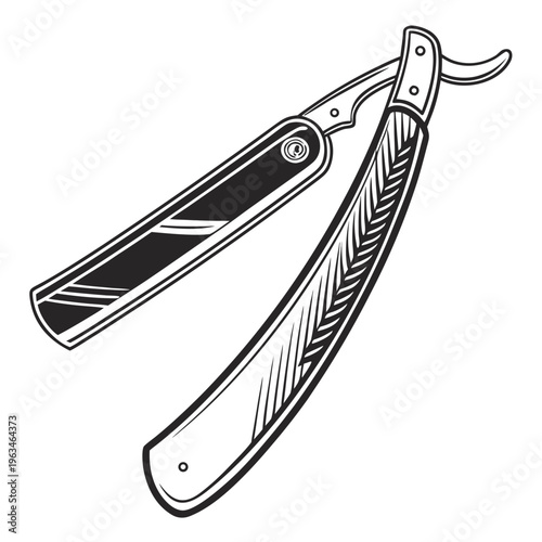 Straight Razor, Barbershop Tool, Shaving Illustration, Vintage Style