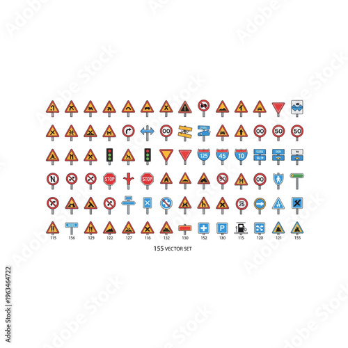 European road signs icon set: warning, prohibitory, mandatory, informational