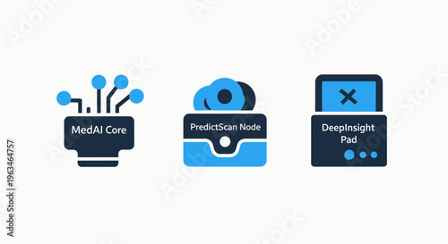 Medical diagnostic core and data logging pad digital technology icons set for software user interface design
