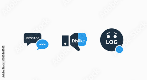 User messaging chat dislike feedback and data logging digital interface buttons set for web applications