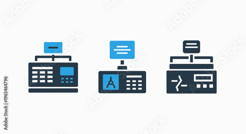 Digital infrastructure management server and system configuration flow icons set for technical software design