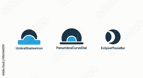 Set of astronomy and celestial icon vector illustrations featuring solar eclipse stages umbra and penumbra