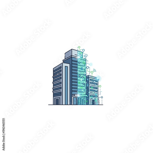 Smart building icon with digital network connections