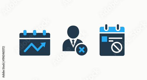 Business management icons set including scheduling calendar, user account, and task management symbol for corporate workflow and project planning vector illustration