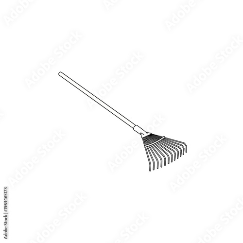 Black and white line art illustration of a garden rake
