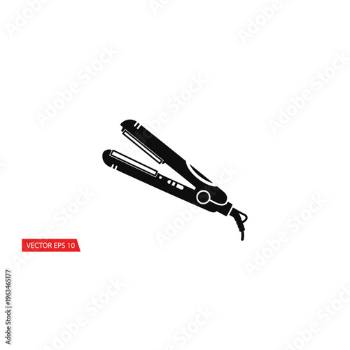 Hair straightener flat iron beauty tool black vector silhouette icon