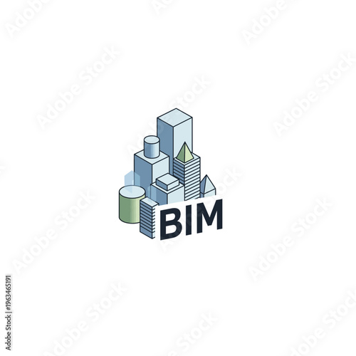 Bim building information modeling isometric concept illustration