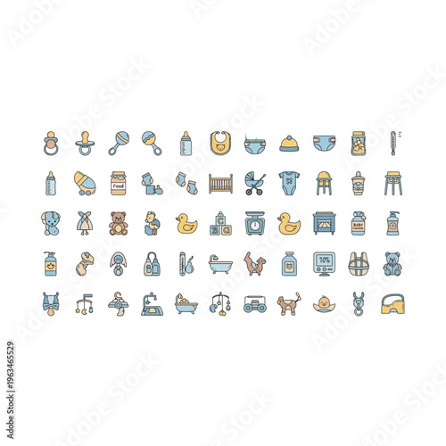 Baby care and childhood icons collection with flat design